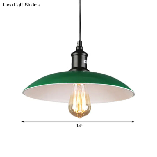 Green Vintage Dome Pendant Light For Dining Table Or Ceiling - 14/18 Dia