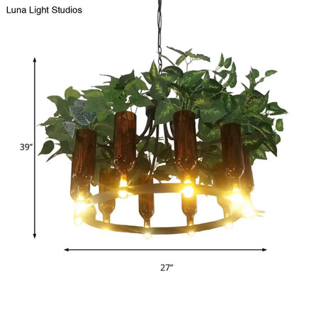 Green Wagon Suspension Light - Industrial Metal 10-Head Chandelier With Plant Deco Perfect For