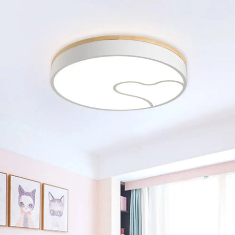 Green/White/Grey Macaron Ceiling Led Light With Wave Pattern And Wood Accent White