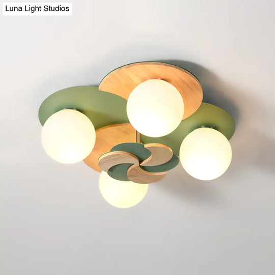 Green/White Nordic Semi - Flush Mount Lighting With 4 Bulbs For Bedroom