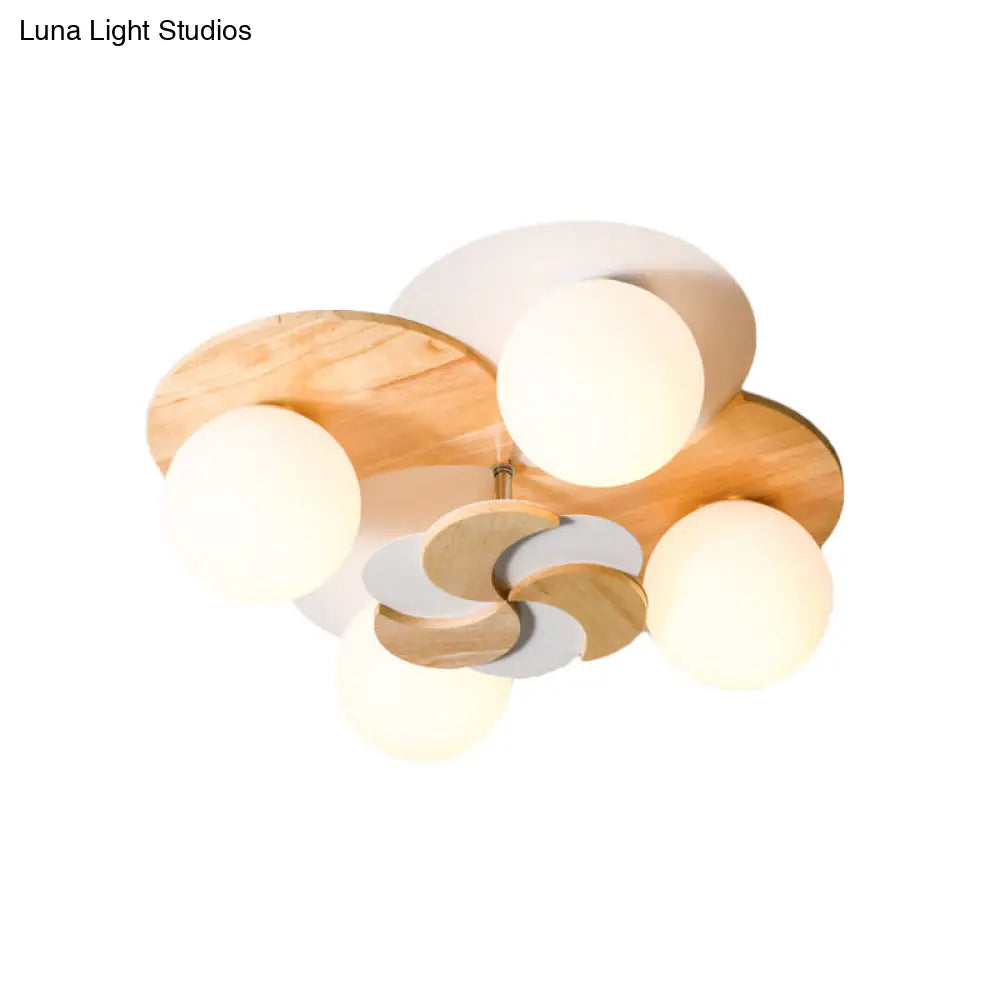 Green/White Nordic Semi-Flush Mount Lighting With 4 Bulbs For Bedroom