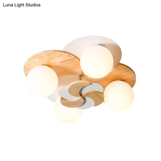 Green/White Nordic Semi-Flush Mount Lighting With 4 Bulbs For Bedroom