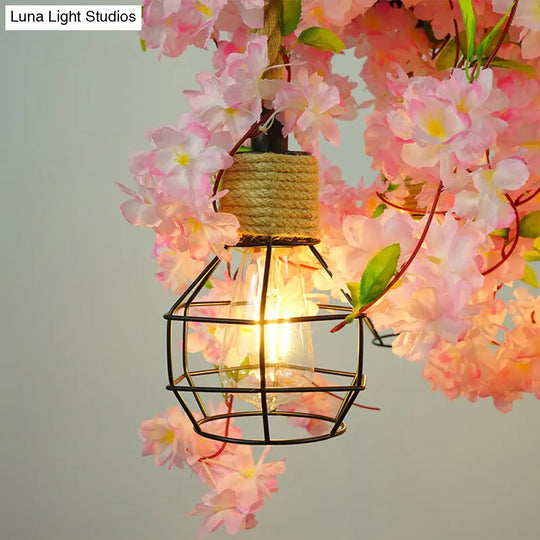Iron Pendant Chandelier With Antique Grenade Cage And Plant Decor Perfect For Restaurants