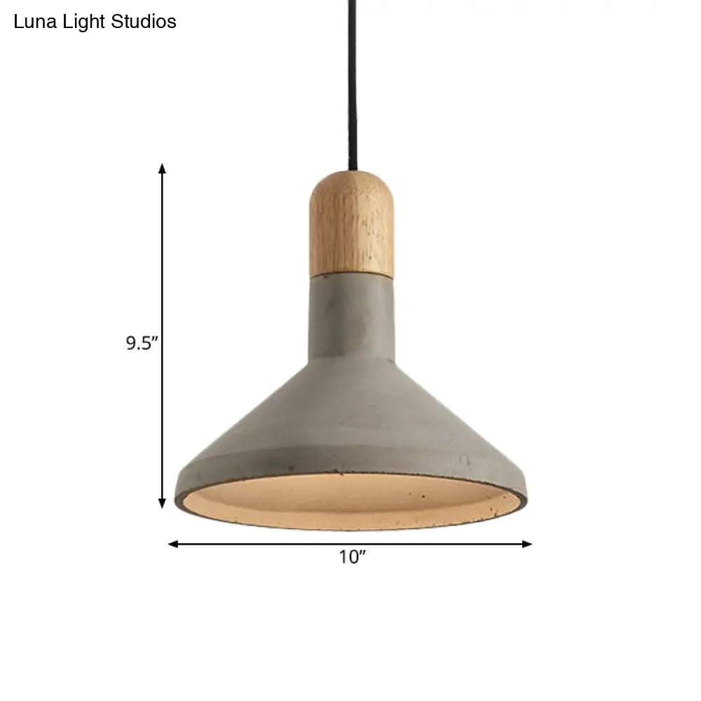Grey And Wood Vintage Style Cement Pendant Light Kit - Flared Design 1 Head Ceiling Lamp