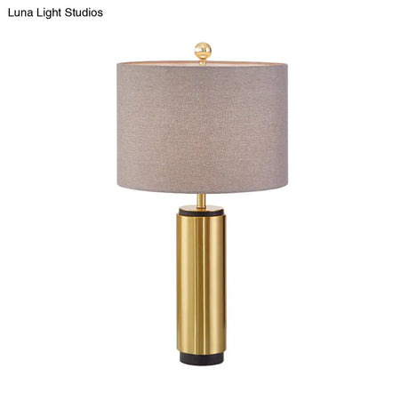 Grey Fabric Table Lamp: Traditional Drum Shape 1-Light Cylinder Base - Ideal For Bedroom Reading