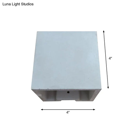 Grey Flush Mount Wall Light Nordic 1 Head - Cube/Cuboid Cement Up & Down Sconce For Stairs 4/5/7