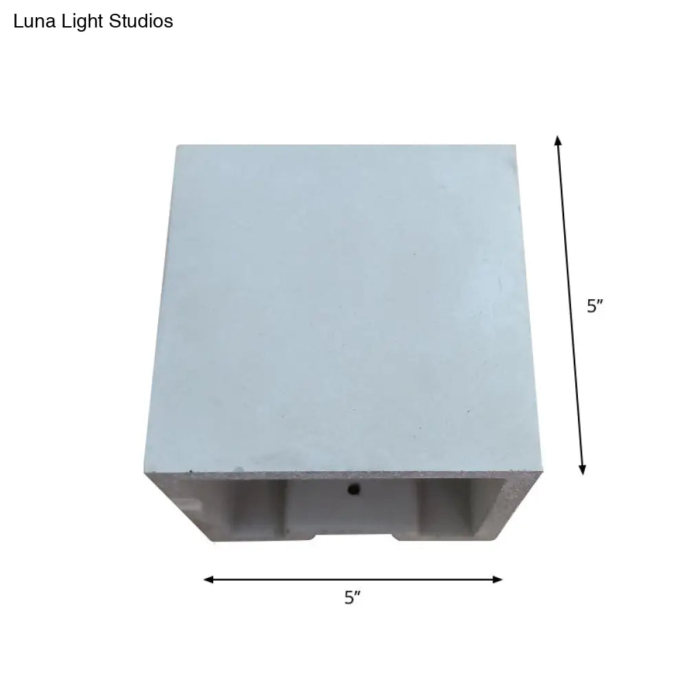 Grey Flush Mount Wall Light Nordic 1 Head - Cube/Cuboid Cement Up & Down Sconce For Stairs 4/5/7