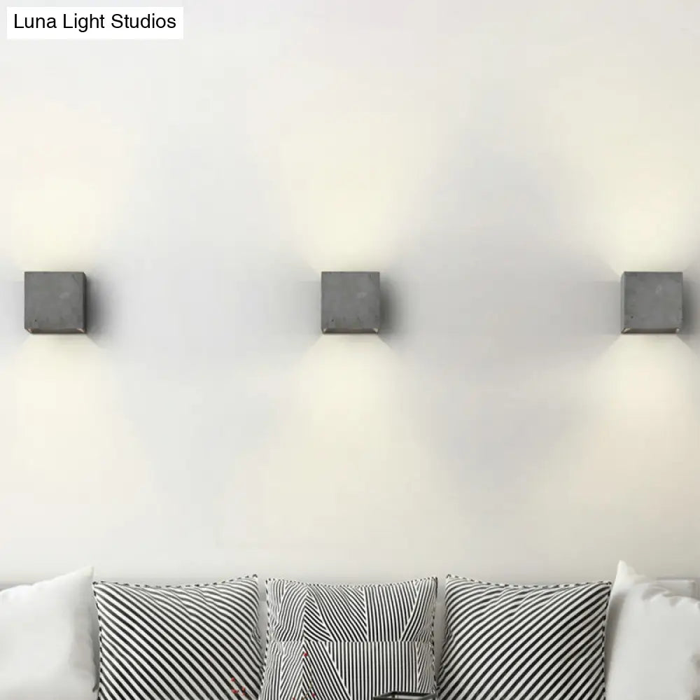 Grey Flush Mount Wall Light Nordic 1 Head - Cube/Cuboid Cement Up & Down Sconce For Stairs 4/5/7