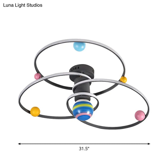 Grey Orbit Flush Ceiling Light With Led Acrylic Cartoon Lighting Semi-Mount Round Canopy