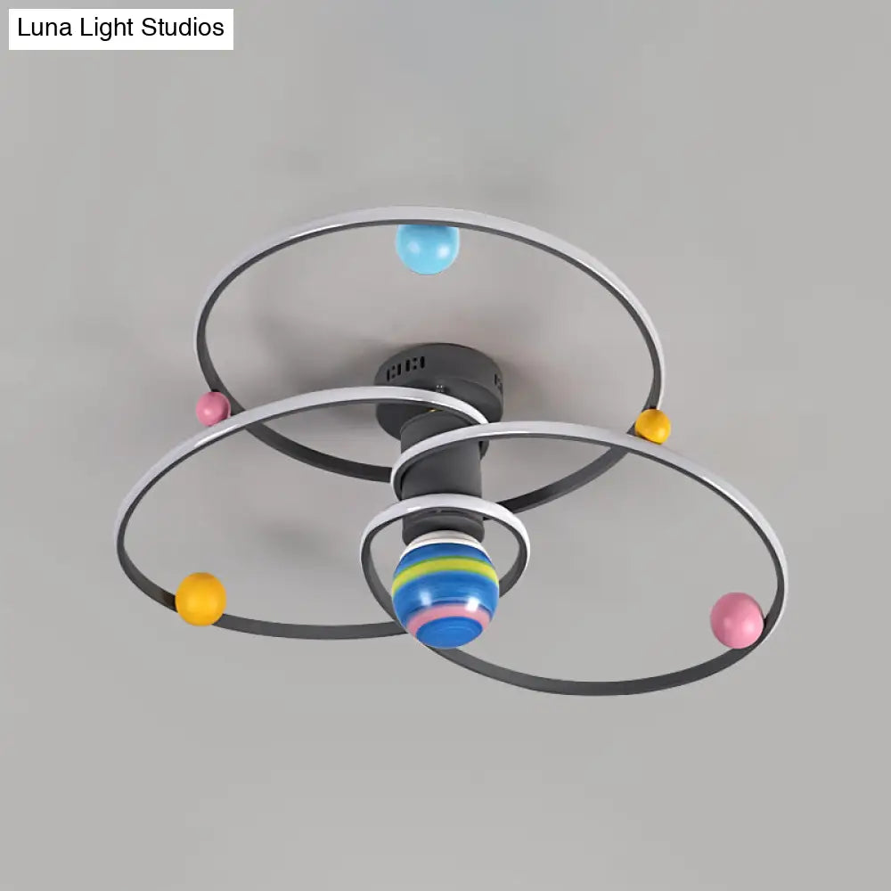 Grey Orbit Flush Ceiling Light With Led Acrylic Cartoon Lighting Semi-Mount Round Canopy