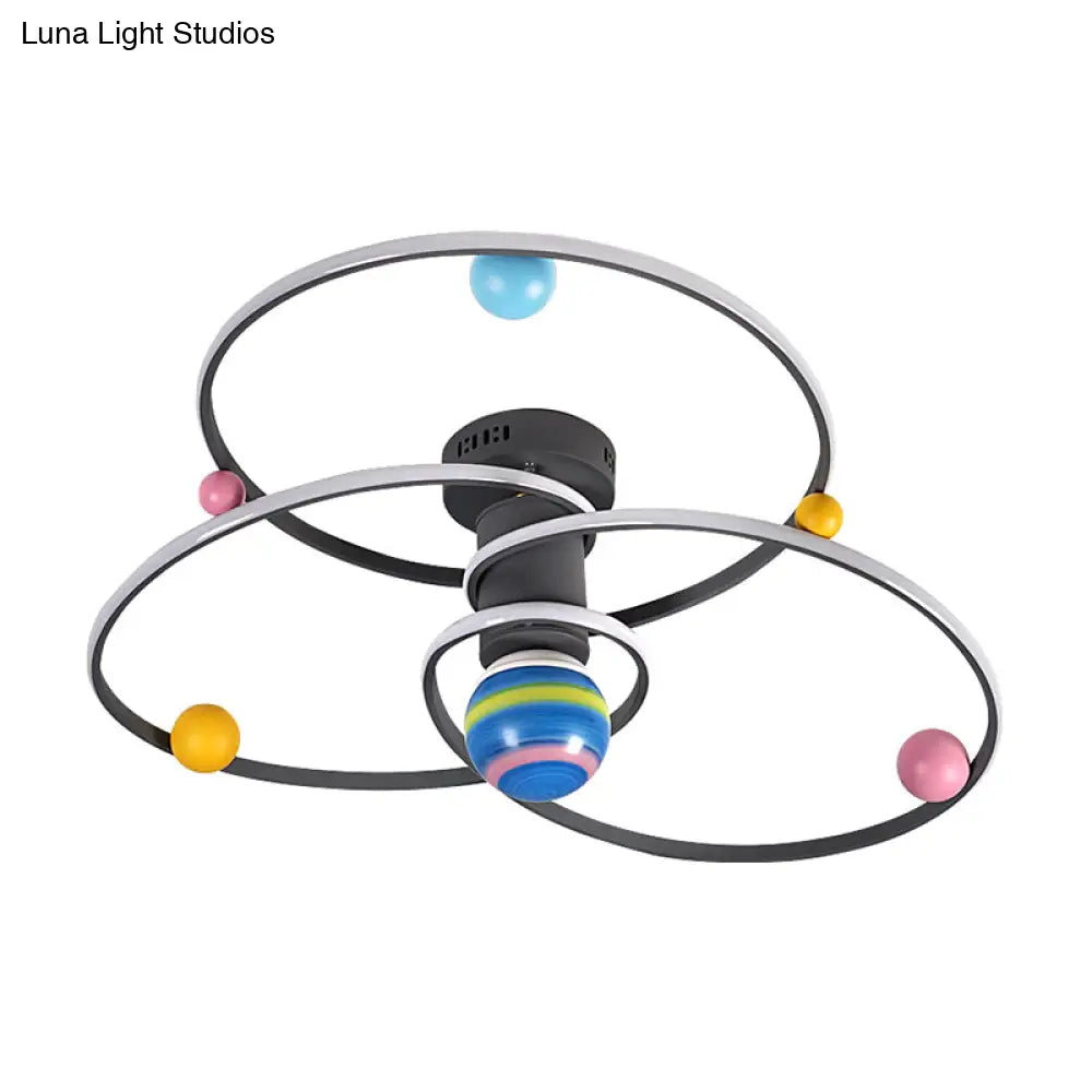 Grey Orbit Flush Ceiling Light With Led Acrylic Cartoon Lighting Semi-Mount Round Canopy