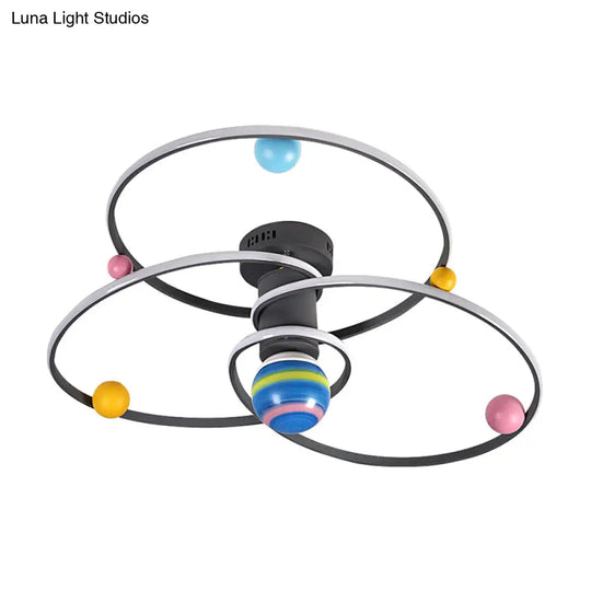 Grey Orbit Flush Ceiling Light With Led Acrylic Cartoon Lighting Semi-Mount Round Canopy
