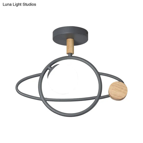 Grey Planet Orbit Semi Flush Metallic Ceiling Mounted Fixture - Contemporary Design
