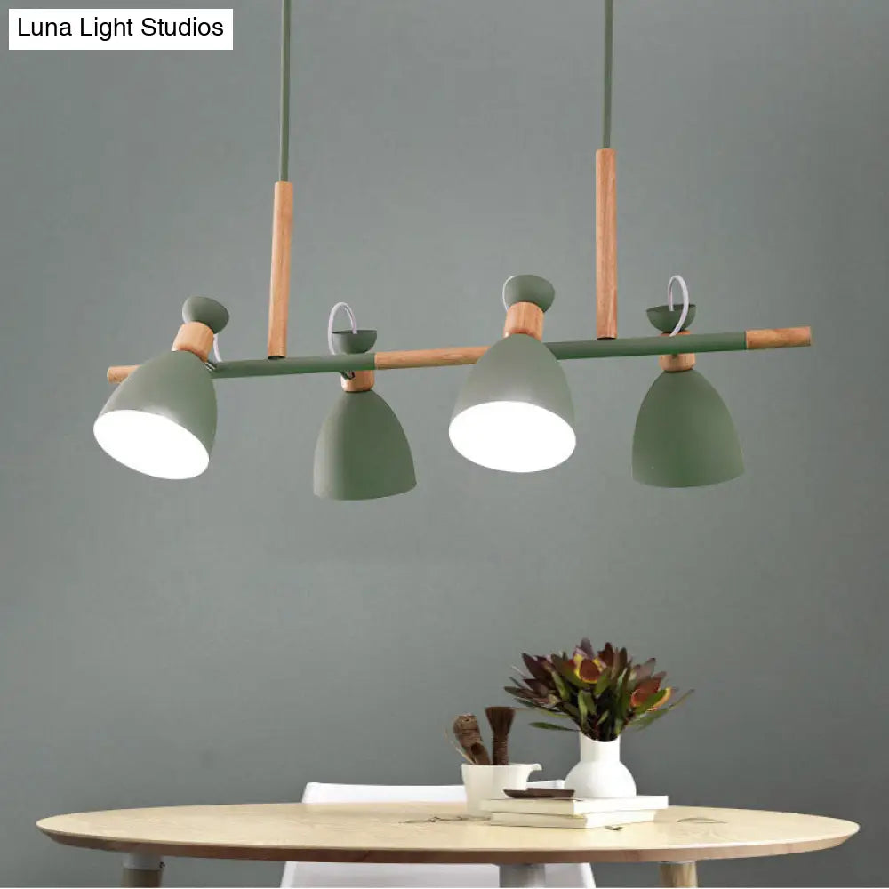 Grey/White/Green Bell Island Lamp - Nordic 4-Light Iron Pendant With Rotatable Design And Wood