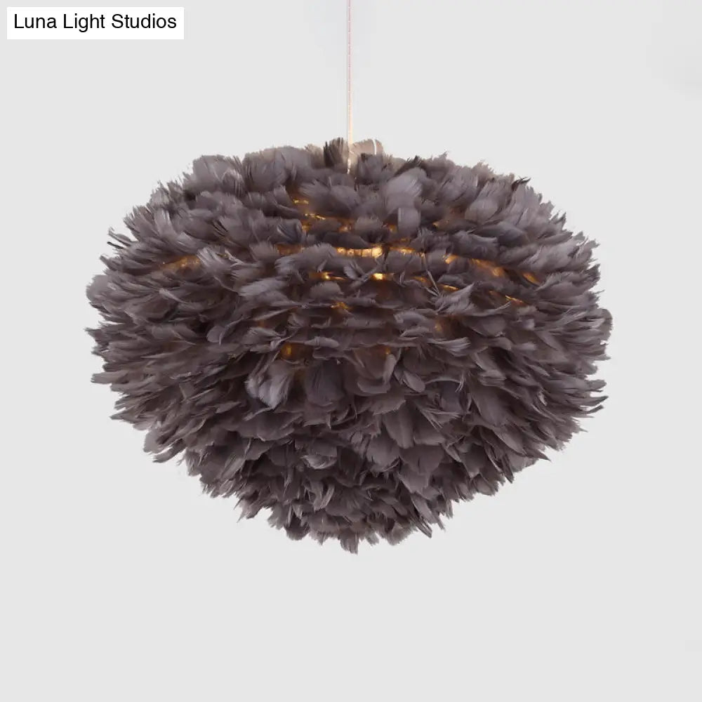 Feather Drop Pendant Simplicity Lamp - 1-Light Hemispherical Grey/White/Pink Bedroom Hanging