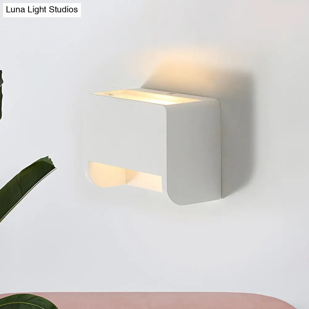 Gypsum 1-Light Led Wall Lamp In Minimalist Box Shape For Bedroom White