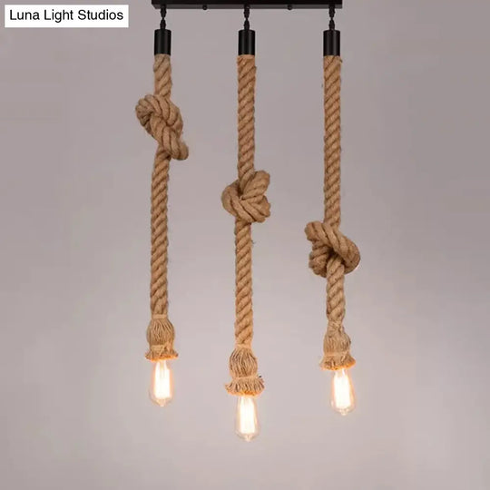 H Brown Naked Bulb Design Pendant Light With Rope Knot - Ideal For Kitchen Bar 39’/59’ Height
