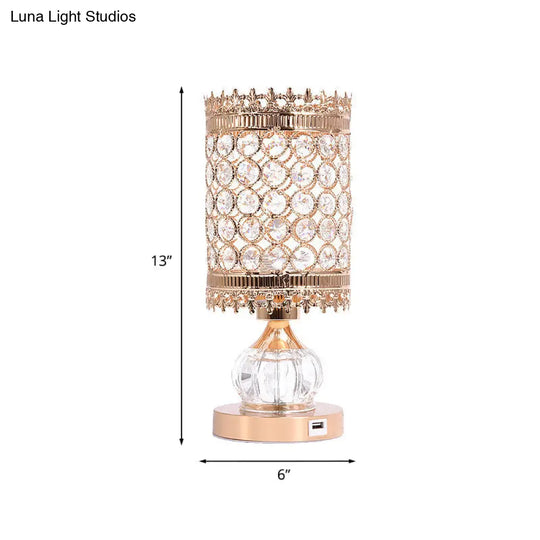 Mid-Century Crystal Gold Gourd Table Lamp - Single-Bulb Nightstand Light