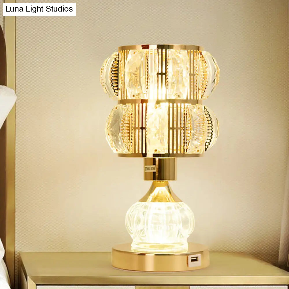 Mid-Century Crystal Gold Gourd Table Lamp - Single-Bulb Nightstand Light / C