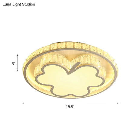 Halo Led Crystal White Flush Mount With Simple Beveled Design For Bedroom Ceiling