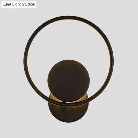Halo Ring Metallic Sconce Light - Minimalist Black Led Wall Lamp In Warm/White