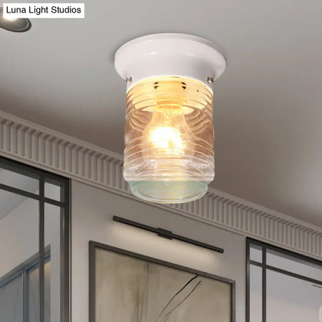Hand Blown Glass Industrial Ceiling Light With Cylinder Shape And Flush Mount - Black/White