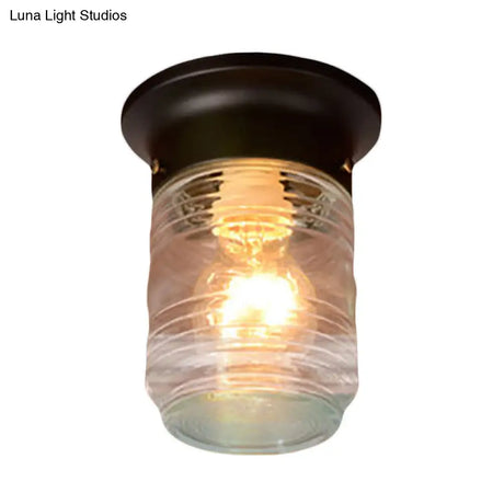 Hand Blown Glass Industrial Ceiling Light With Cylinder Shape And Flush Mount - Black/White