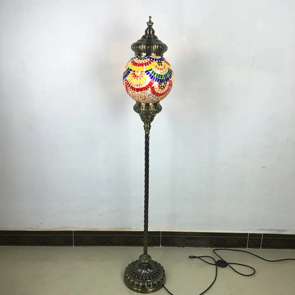 Hand-Crafted Vintage Glass Floor Lamp In Red/Blue/Green Sphere Stand Red