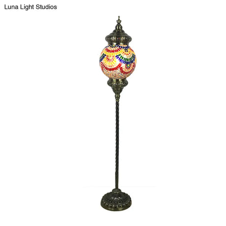 Hand-Crafted Vintage Glass Floor Lamp In Red/Blue/Green Sphere Stand