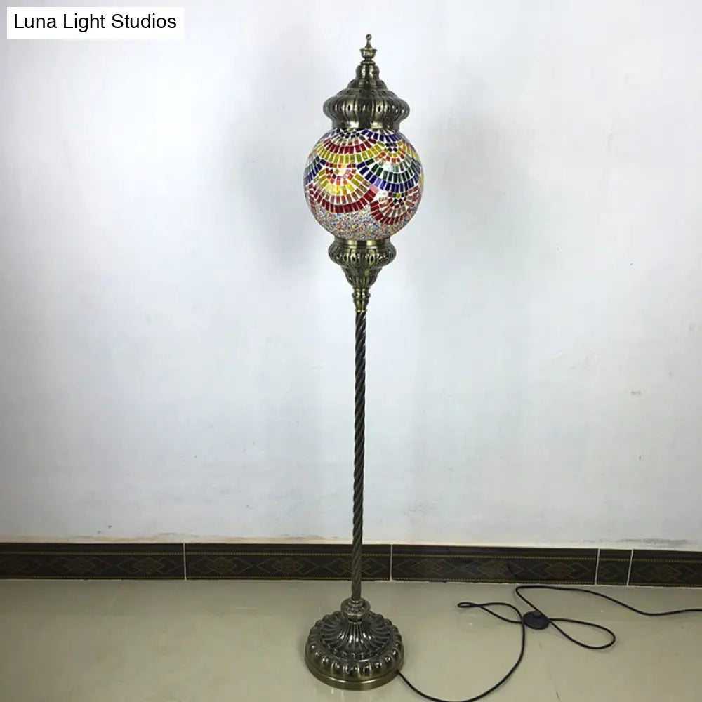 Hand-Crafted Vintage Glass Floor Lamp In Red/Blue/Green Sphere Stand