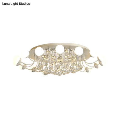 Hand-Cut Crystal Sphere Ceiling Light With Modern Design: 10/12-Head Black/White Mounting For