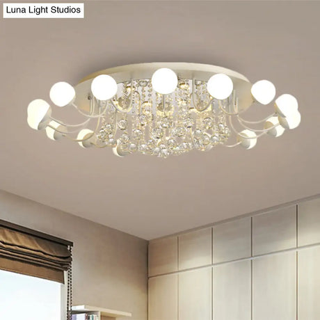 Hand-Cut Crystal Sphere Ceiling Light With Modern Design: 10/12-Head Black/White Mounting For