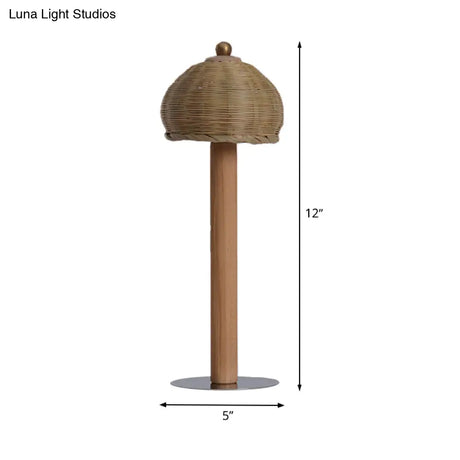 Hand-Worked Japanese Small Desk Lamp With Bamboo Shade - 1 Bulb Task Lighting