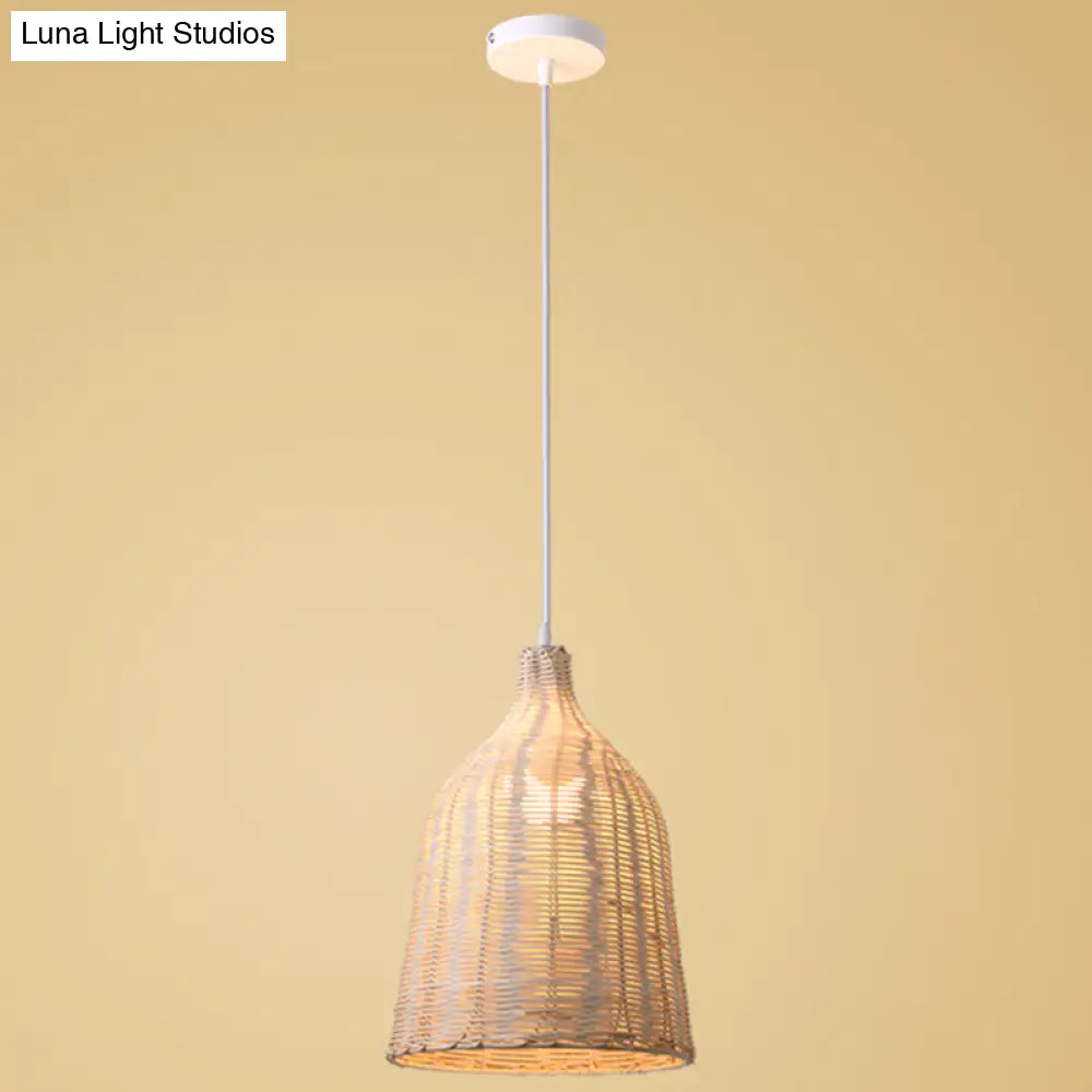 Hand-Woven Bamboo Bell-Shaped Pendant Light With Asian Rattan Shade And 59 Hanging Wire Wood / 12