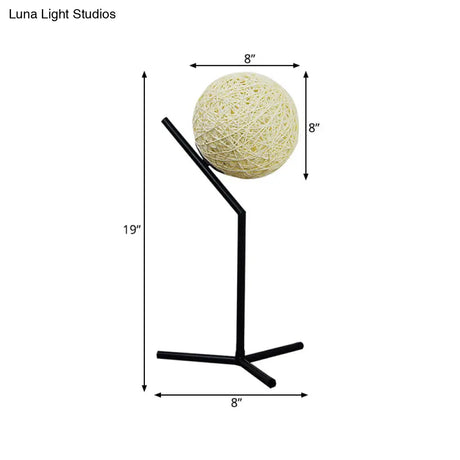 Hand Woven Rattan Table Lamp With Globe Shade - Rustic Lodge Style