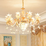 Handblown Glass Floral Vintage Chandelier Pendant Light With Crystal Accent 10 / Dark Weathered Zinc