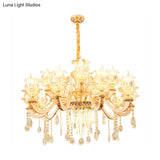 Handblown Glass Floral Vintage Chandelier Pendant Light With Crystal Accent