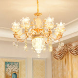 Handblown Glass Floral Vintage Chandelier Pendant Light With Crystal Accent 8 / Dark Weathered Zinc