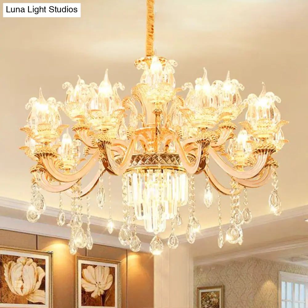 Handblown Glass Floral Vintage Chandelier Pendant Light With Crystal Accent