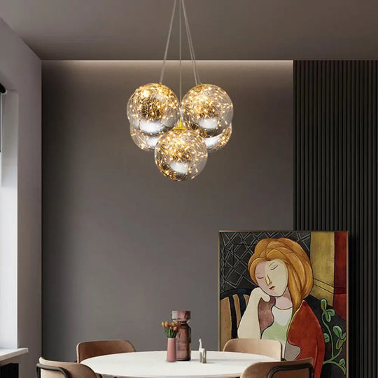 Handblown Glass Led Multi Light Pendant - Modern Brass Starry Hanging Lighting 5 /