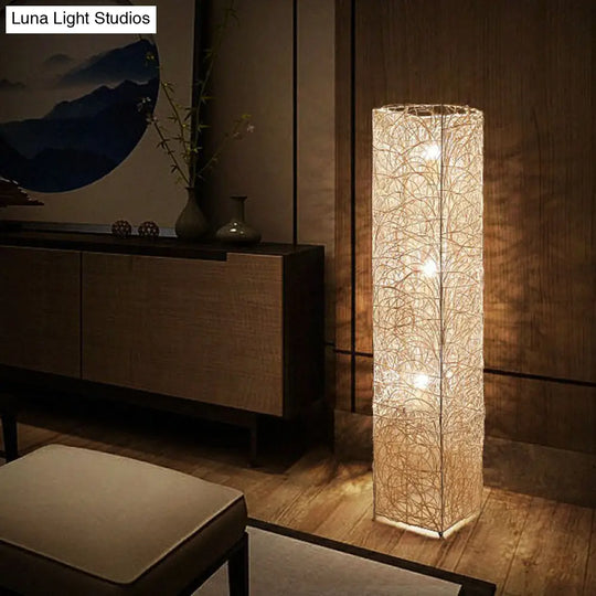 Handcrafted Asian Style Rattan Tea Room Floor Lamp With 3 Shade Heads