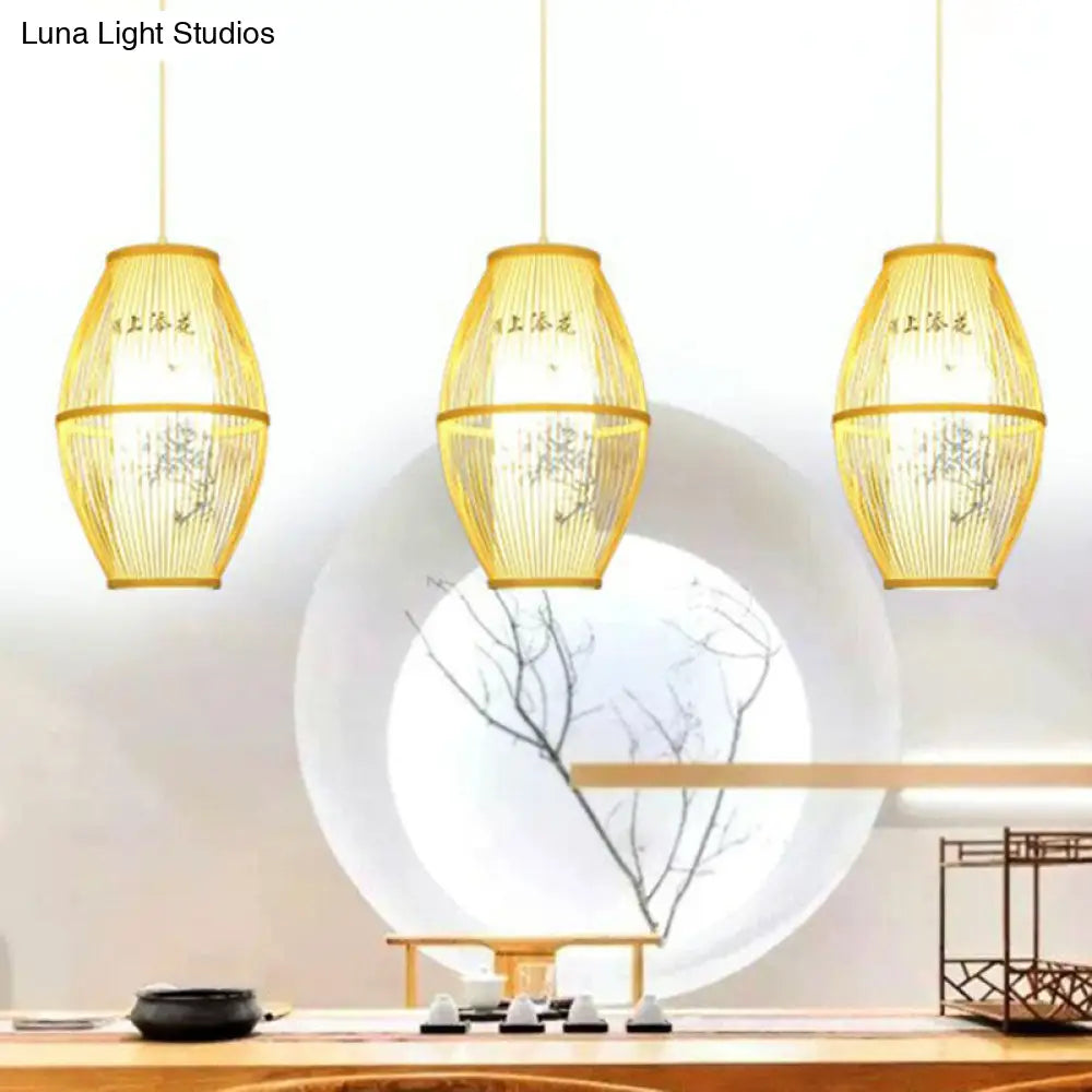 Handcrafted Bamboo Pendant Ceiling Light - Chinese Style Single For Restaurant Ambience