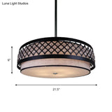 Handcrafted Fabric Drum Pendant Farmhouse Chandelier With Crystal Detailing - 5-Light Bedroom