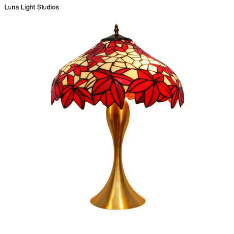Handcrafted Stained Glass Night Light Desk Lamp In Red With Pull Chains