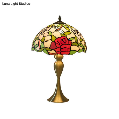 Handcrafted Vintage Dome Table Lamp With Floral Pattern Perfect Nightstand Lighting