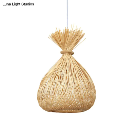 Handwoven Bamboo Shade Pendant Light With Asian Wood Fixture For Restaurants