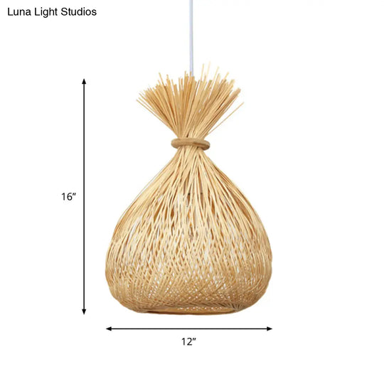 Handwoven Bamboo Shade Pendant Light With Asian Wood Fixture For Restaurants