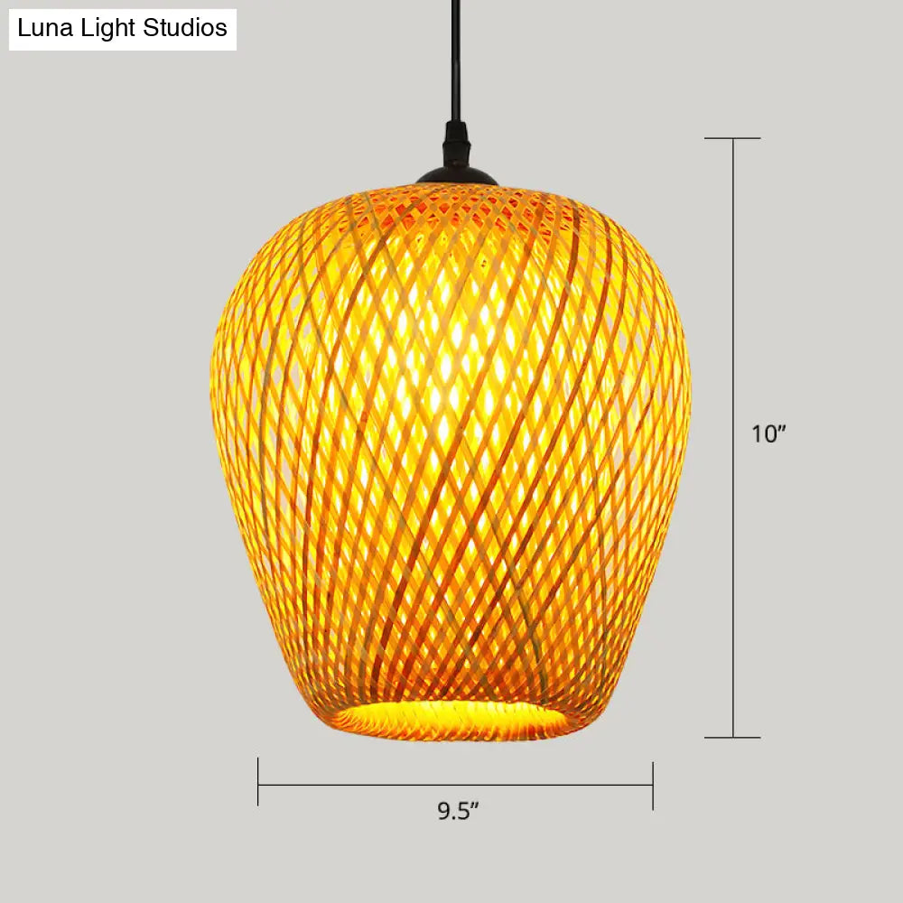 Handwoven Rattan Suspension Light: Simplicity Wood Pendant Fixture