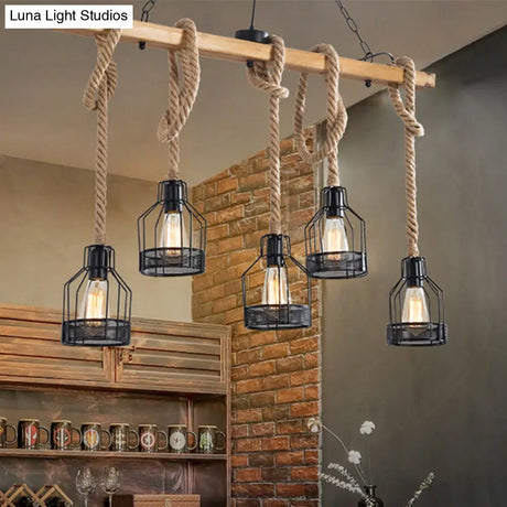 Hang-It-Out Farmhouse Pendant Lamp - Bottle Shaped Cage Design With Wood & Metal For Restaurants