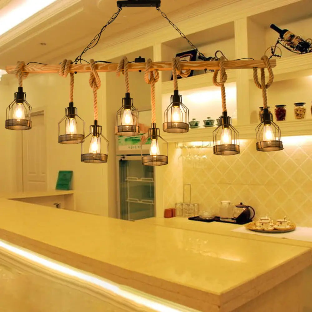 Hang-It-Out Farmhouse Pendant Lamp - Bottle Shaped Cage Design With Wood & Metal For Restaurants 8 /